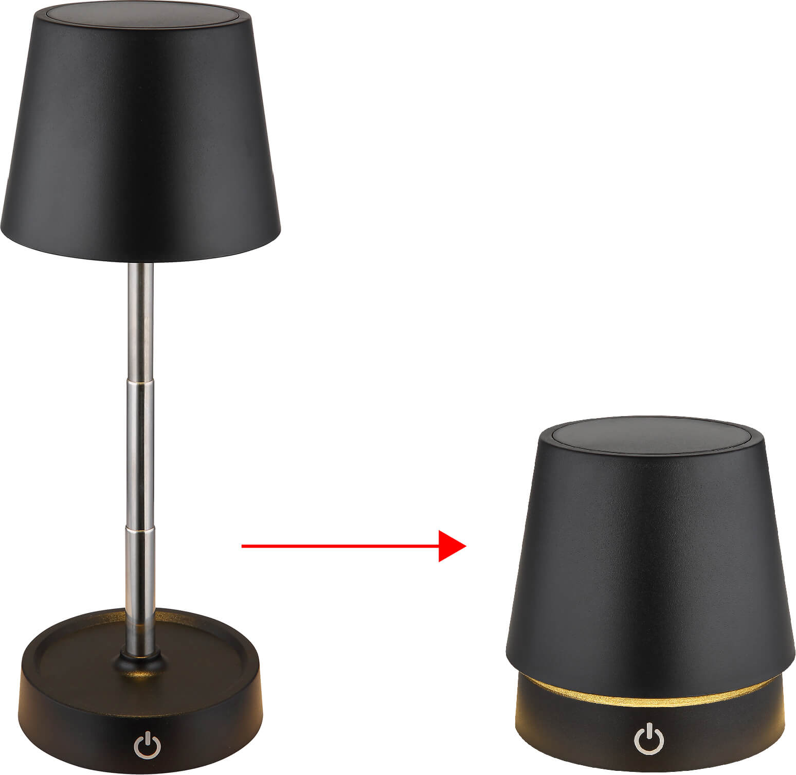 Table lamp Globo Carlos rechargeable Ø10,6cm, ↕:11,5/28cm, 1,2W, 3000K, black/opal