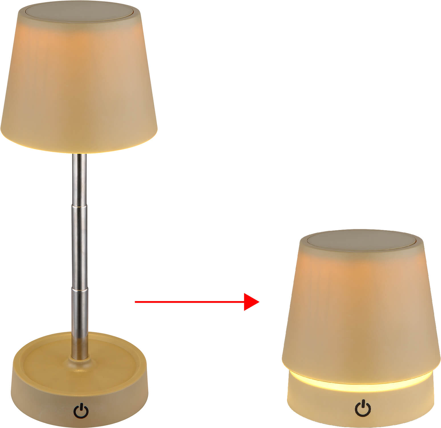 Table lamp Globo Carlos rechargeable Ø10,6cm, ↕:11,5/28cm, 1,2W, 3000K, sand /opal