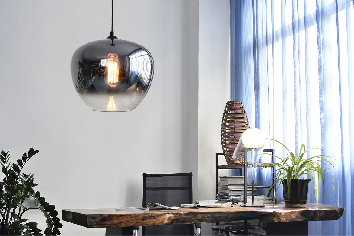 FocusLight OSCAR - Pendant lamp - Ø:29,0 cm - 1xE27 - Smoke Grey / Clear