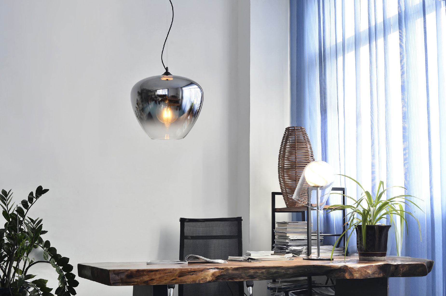 FocusLight OSCAR - Pendant lamp - Ø:40,0 cm - 1xE27 - Smoke Grey / Clear